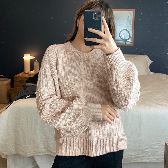 Madewell Sweaters - Madewell blush Pom Bubble sleeve sweater